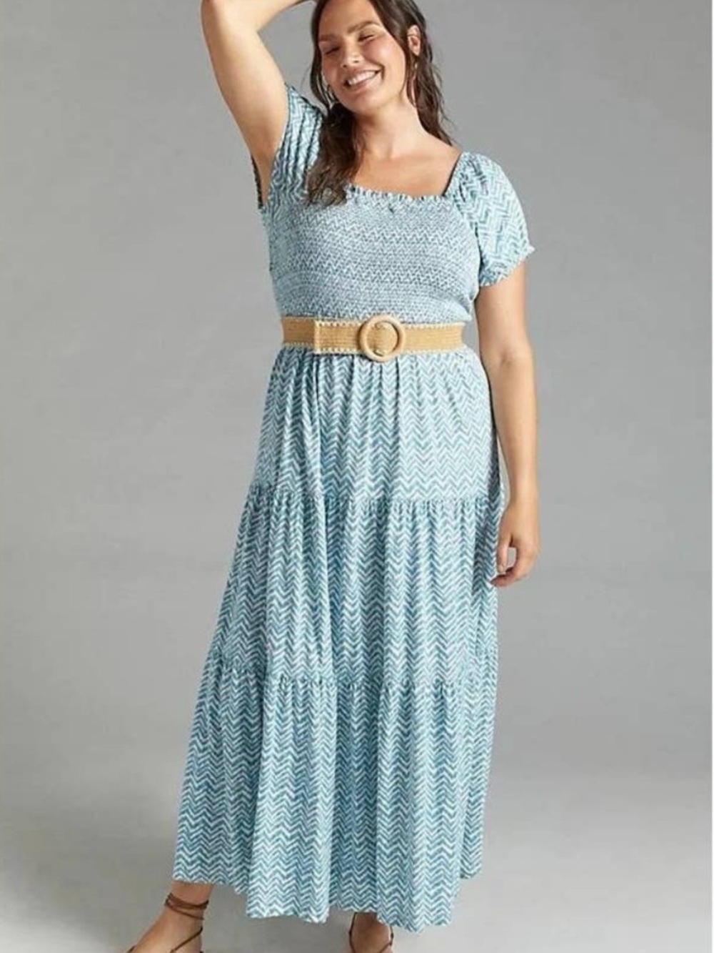 Daily Practice by Anthropologie Blue Chevron Smock Maxi Dress Plus Size 2X